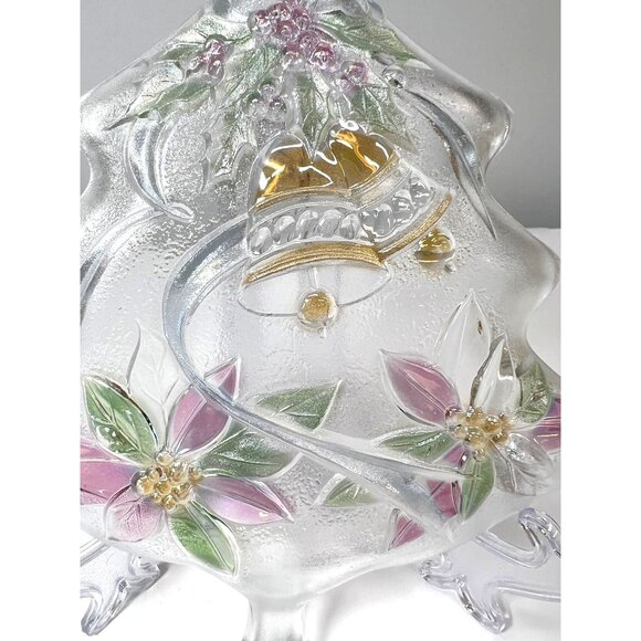 Frosted Glass Christmas Tree Dish With Floral & Bell Design - Picture 4 of 4